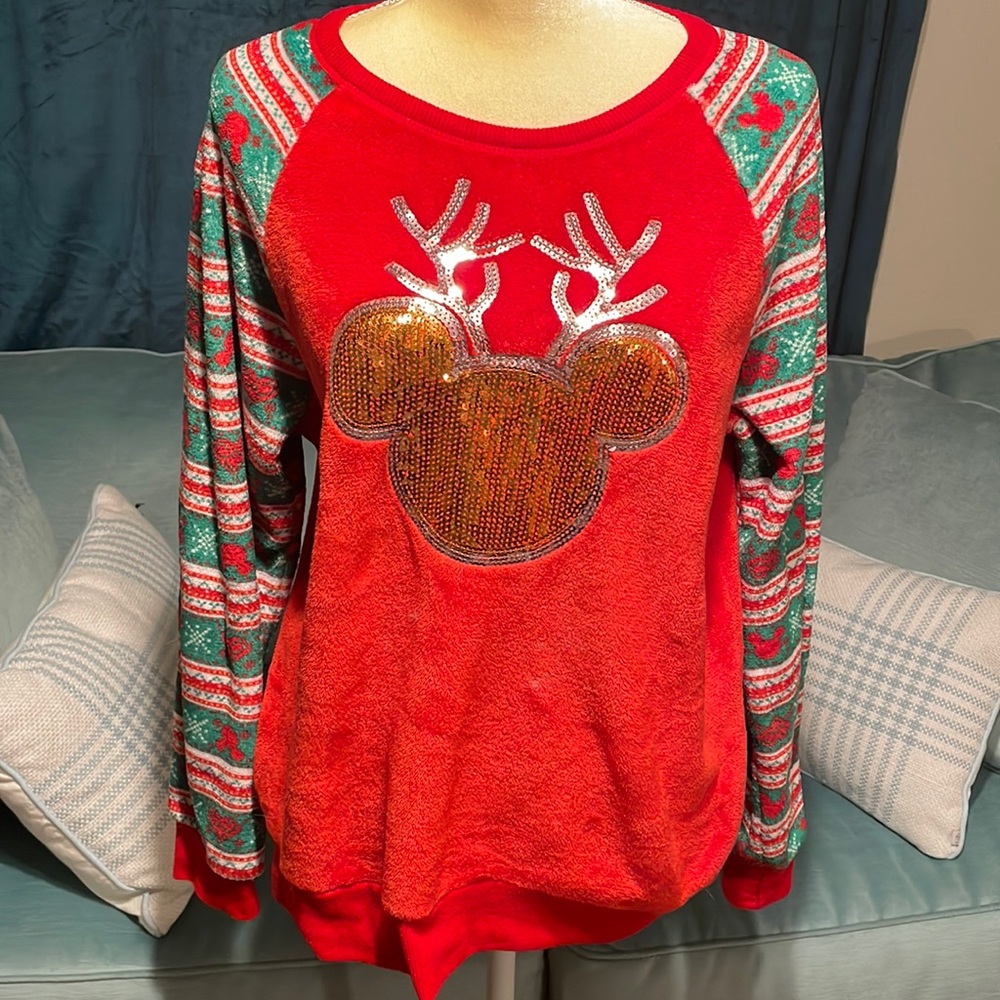 Disney Christmas fleece long sleeve shirt with sequined Mickey junior size 19
